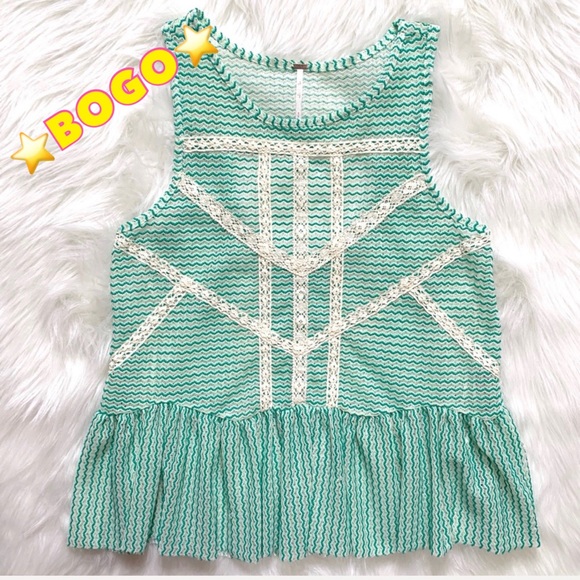 Free People Tops - BOGO⭐️Free People Mesh Knit Green Crochet Tank